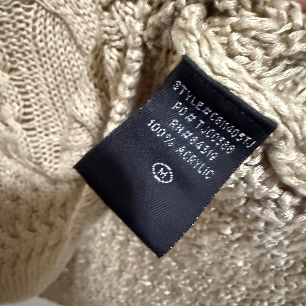 Womens Tan Cable Knit Open Weave 3/4 Sleeve Sweater Top M - Picture 7 of 10